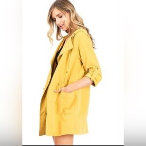 Women’s Lightweight Hooded Trench Coat - Mustard Yellow